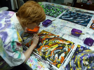 The artist at work in her studio